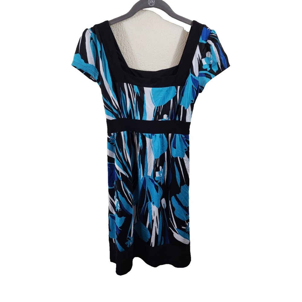 Vintage Wrapper Womens S Blue Black Short Sleeve Square Neck Mini Dress